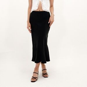 Black Silk Slip Midi Skirt | Bias Cut